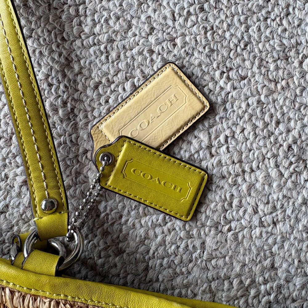 Coach 22904 Vintage Y2K Green Leather + Wicker Raffia Tote Summer Classic Preppy - Picture 10 of 16